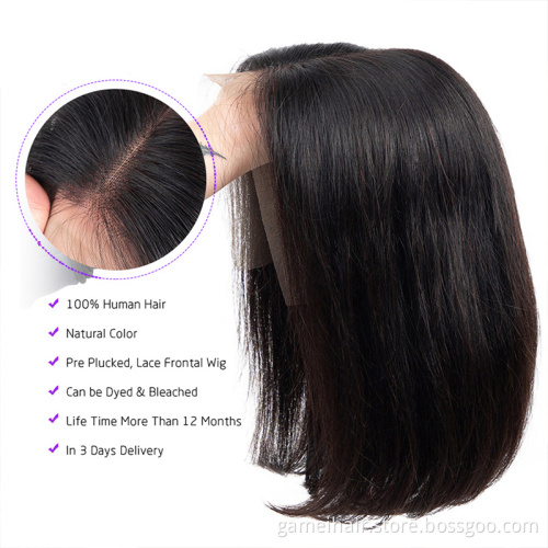 wholesale 2021New product Raw Brazilian Virgin Bob 4*4" 8-14length Human Hair Wig Cheap Transparent Lace human hair wig